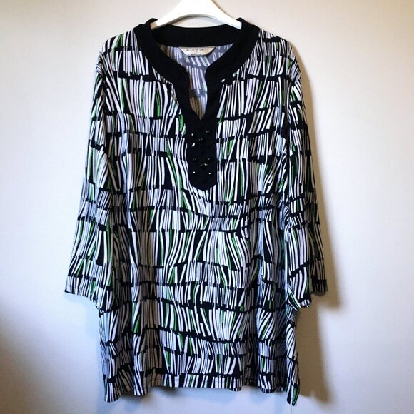 Surreal Warped Book Shelf Black Rhinestone Tunic Blouse - Picture 1 of 16
